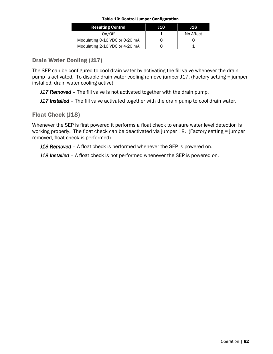 Drain water cooling (j17), Float check (j18) | Nortec SE Series User Manual | Page 65 / 100