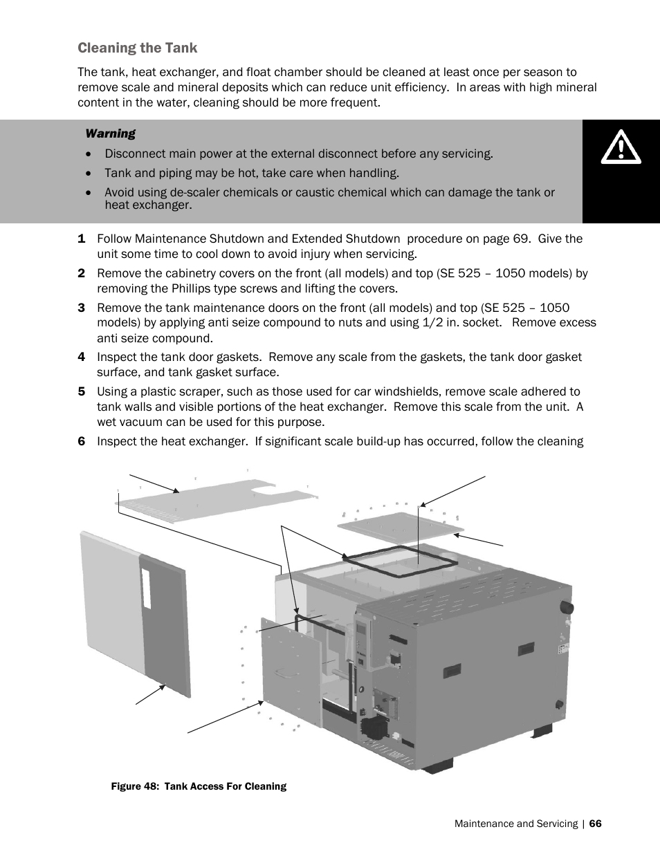 66 cleaning the tank, Cleaning the tank | Nortec SE Series User Manual | Page 69 / 100