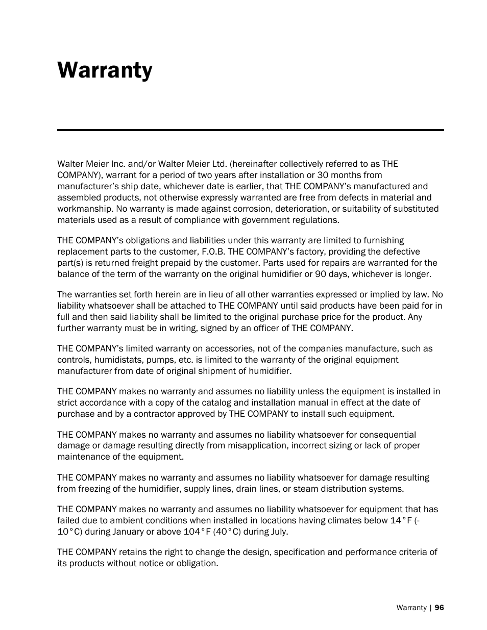 Warranty | Nortec SE Series User Manual | Page 99 / 100