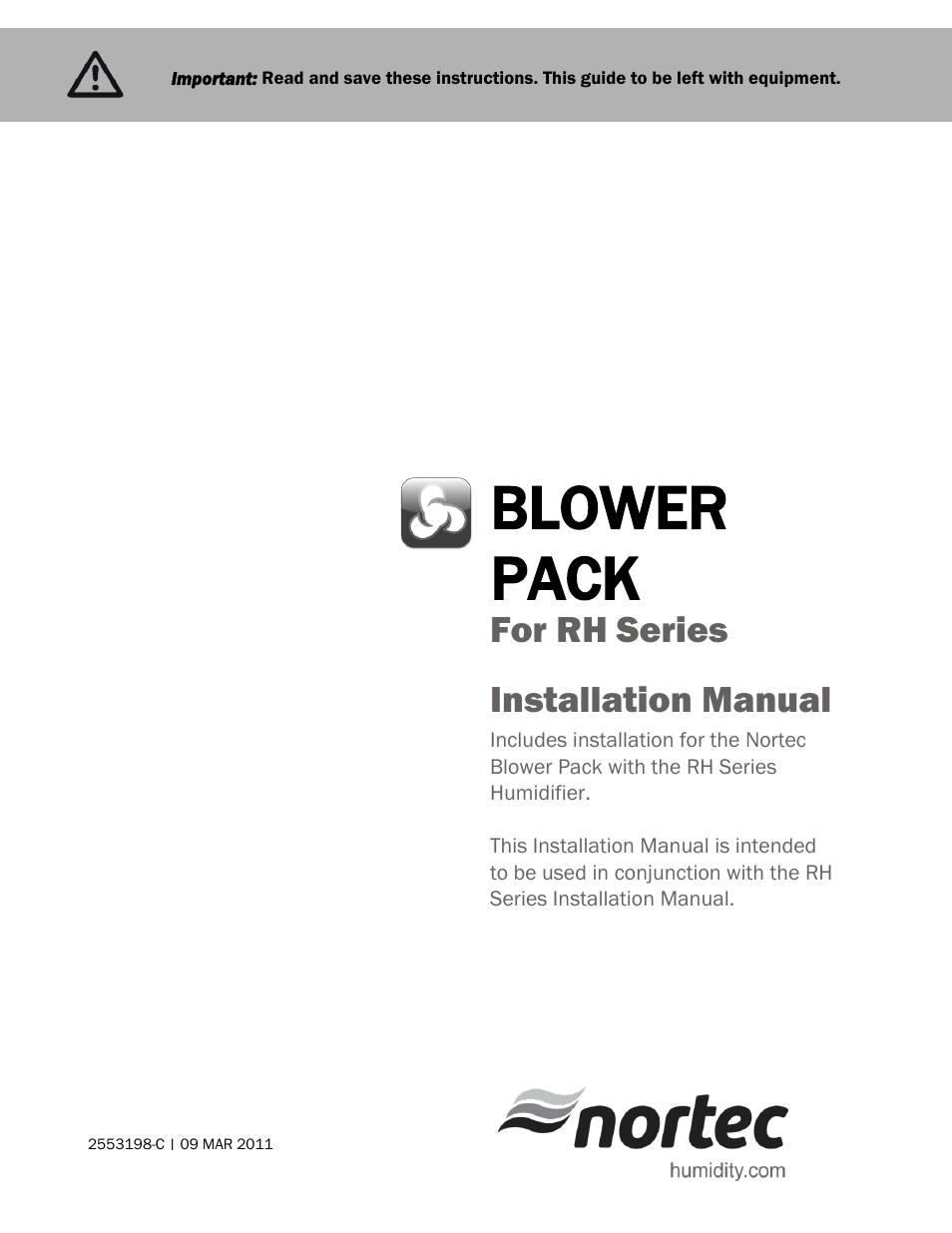 Nortec BLOWER PACK For RH Series User Manual | 6 pages