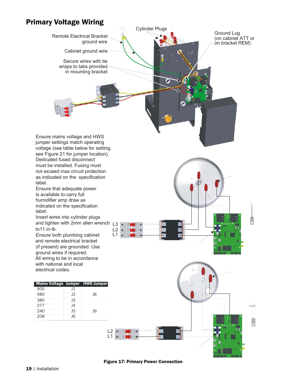 Primary voltage wiring, 3 phase, 1 phase | Nortec MES2 User Manual | Page 22 / 54