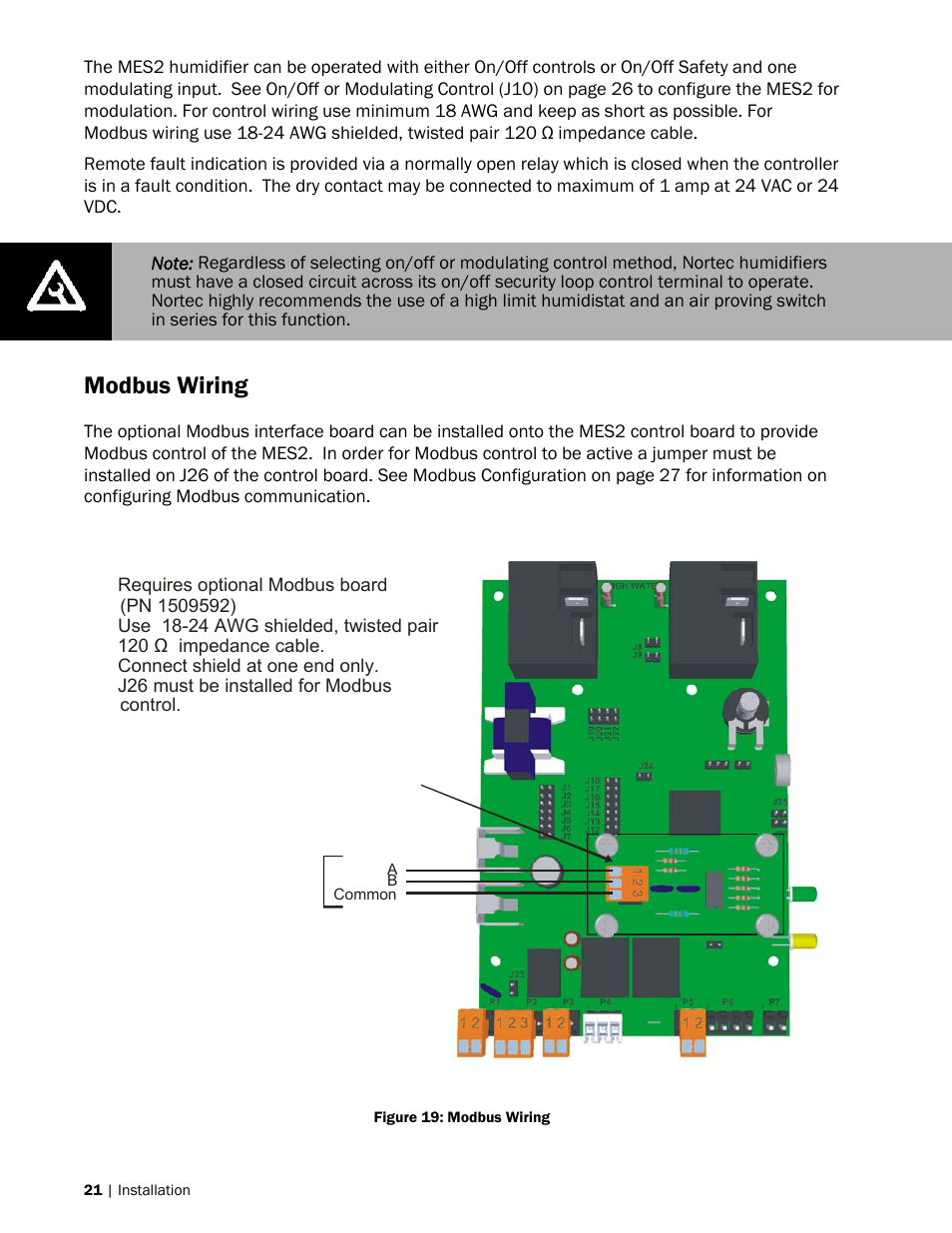 Modbus wiring | Nortec MES2 User Manual | Page 24 / 54