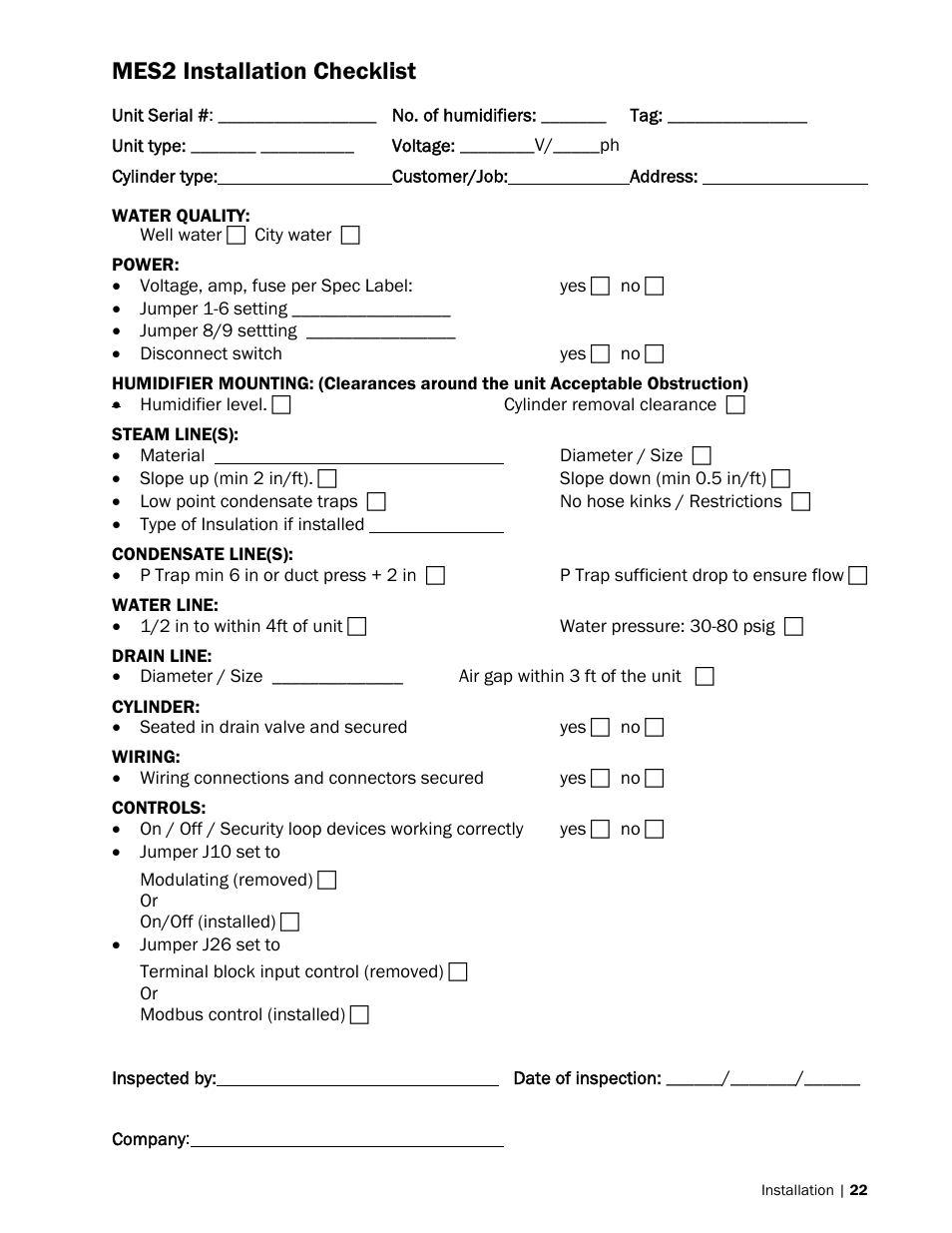 Mes2 installation checklist | Nortec MES2 User Manual | Page 25 / 54