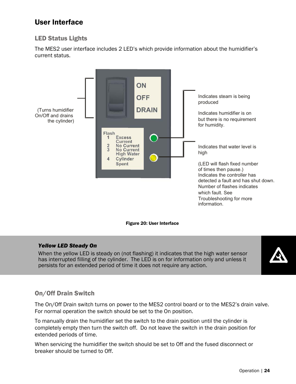 User interface, Led status lights, On/off drain switch | Nortec MES2 User Manual | Page 27 / 54