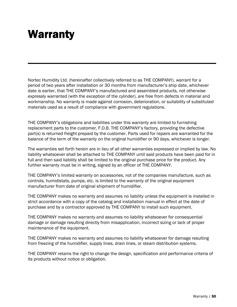 Warranty | Nortec MES2 User Manual | Page 53 / 54