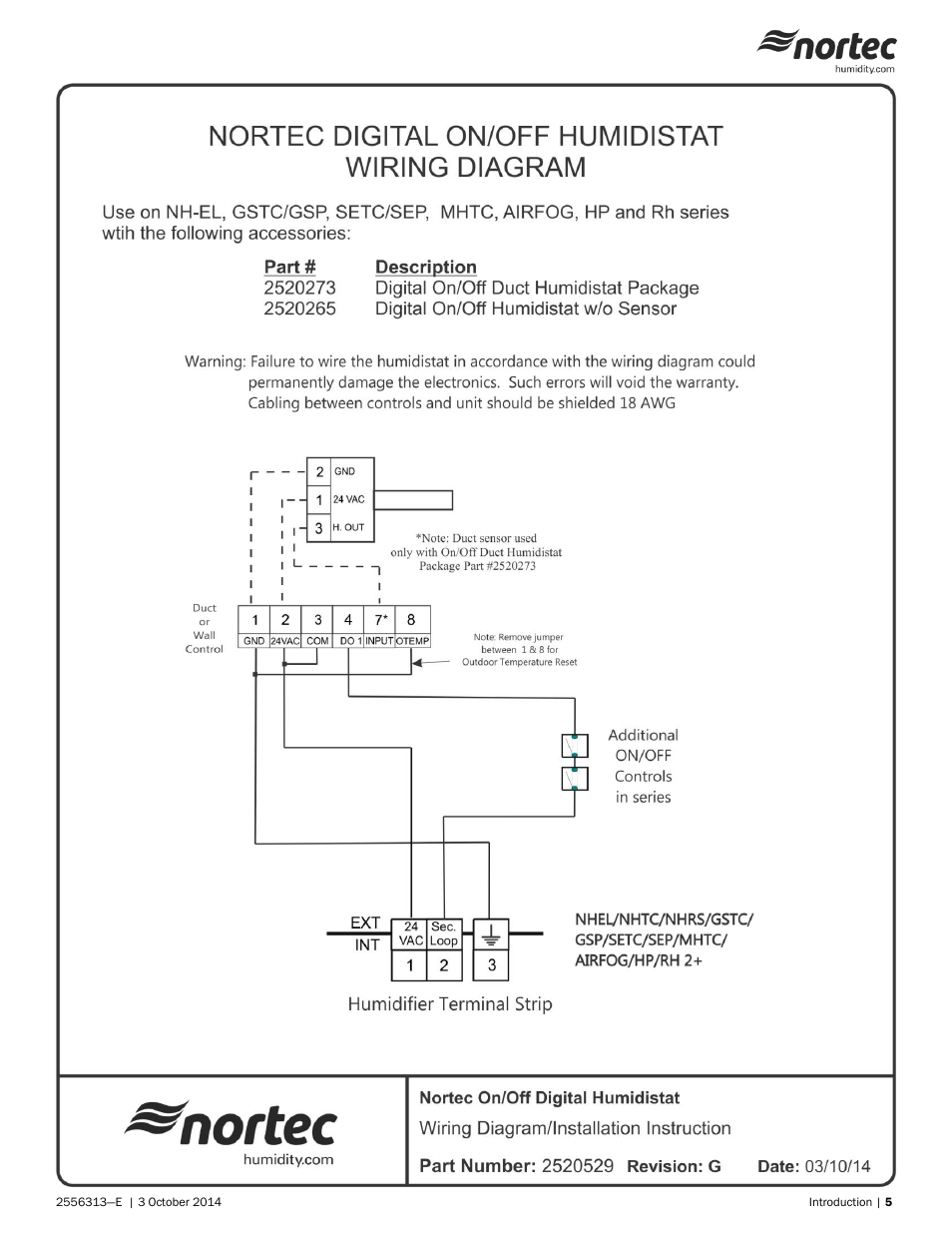 Nortec On Digital Wall & Duct Humidistat User Manual | Page 5 / 6