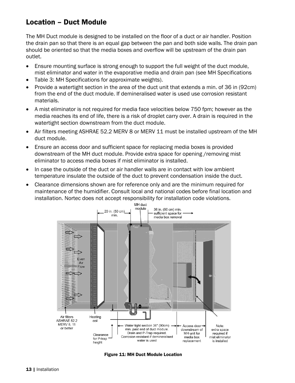 Location – duct module | Nortec MH Series User Manual | Page 16 / 94