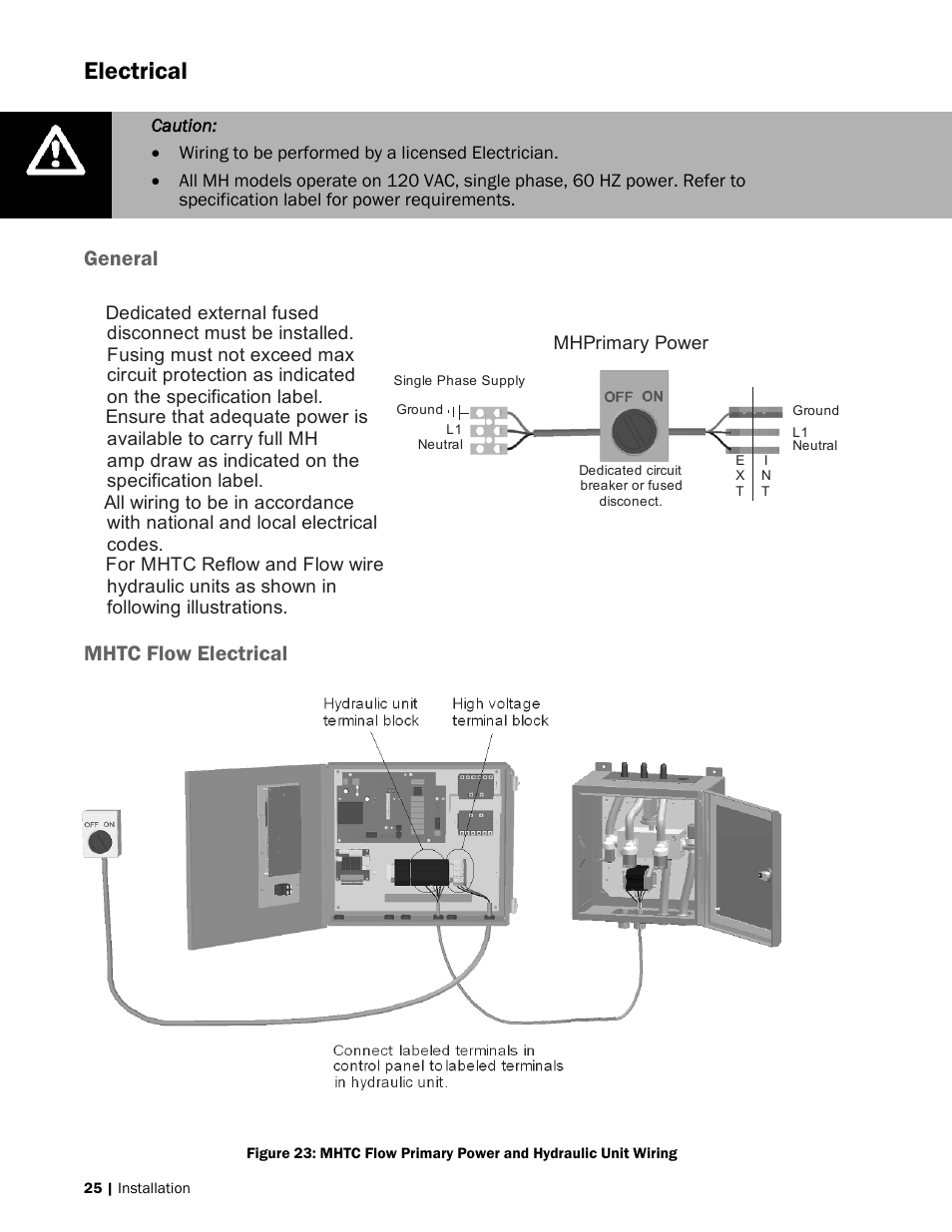 Electrical, General, Mhtc flow electrical | Nortec MH Series User Manual | Page 28 / 94