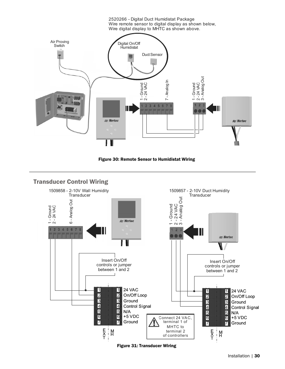 Transducer control wiring | Nortec MH Series User Manual | Page 33 / 94