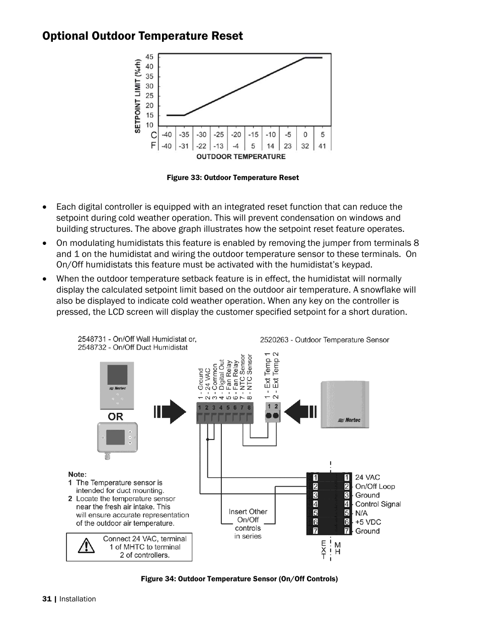 Optional outdoor temperature reset | Nortec MH Series User Manual | Page 34 / 94