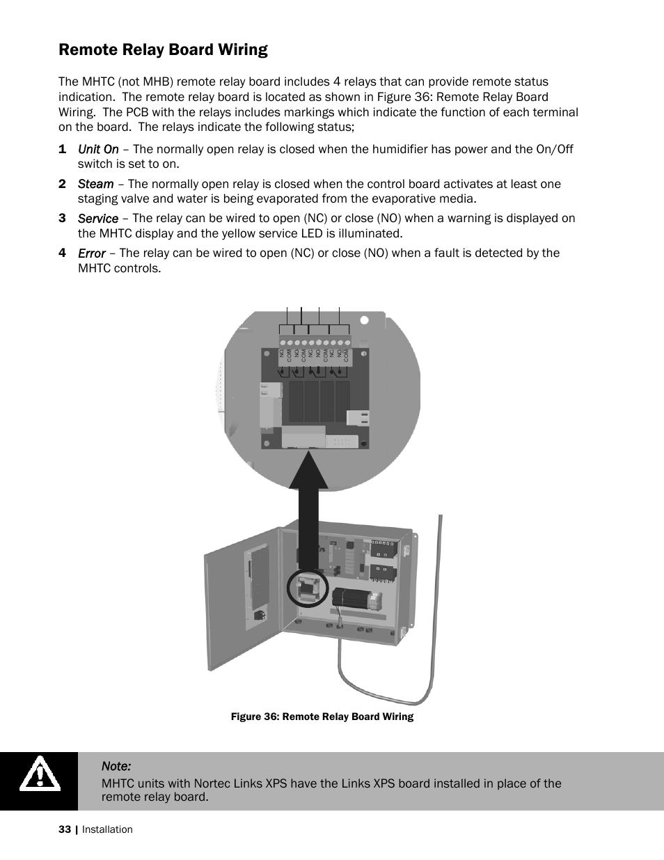 Remote relay board wiring | Nortec MH Series User Manual | Page 36 / 94