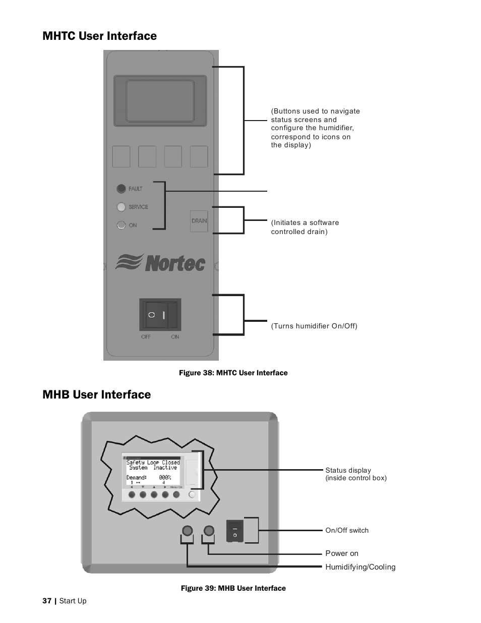 Mhtc user interface, Mhb user interface | Nortec MH Series User Manual | Page 40 / 94