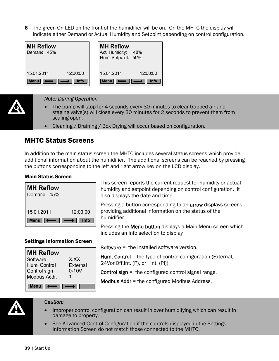 Mhtc status screens | Nortec MH Series User Manual | Page 42 / 94