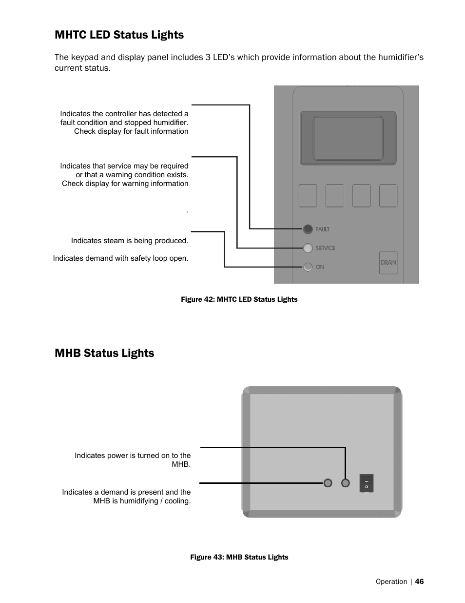 Mhtc led status lights, Mhb status lights | Nortec MH Series User Manual | Page 49 / 94