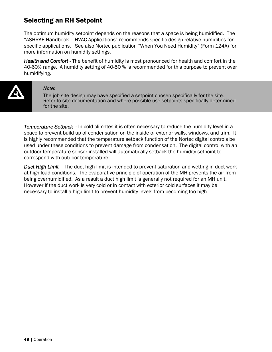 Selecting an rh setpoint | Nortec MH Series User Manual | Page 52 / 94