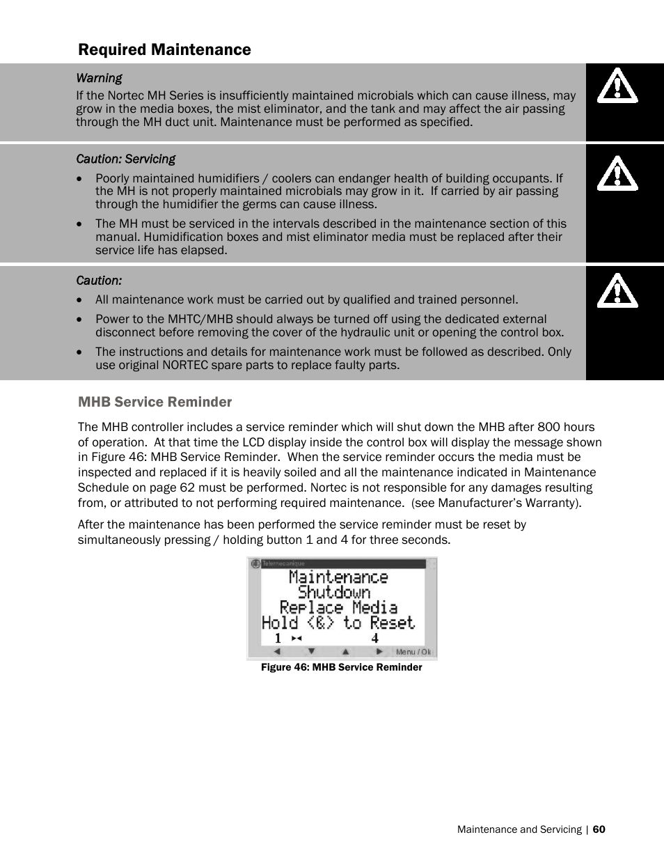 Required maintenance | Nortec MH Series User Manual | Page 63 / 94