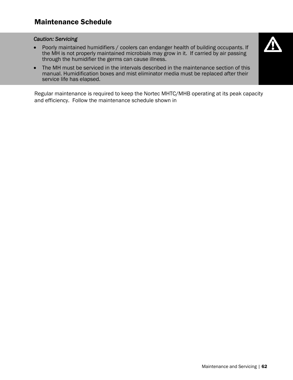 Maintenance schedule | Nortec MH Series User Manual | Page 65 / 94