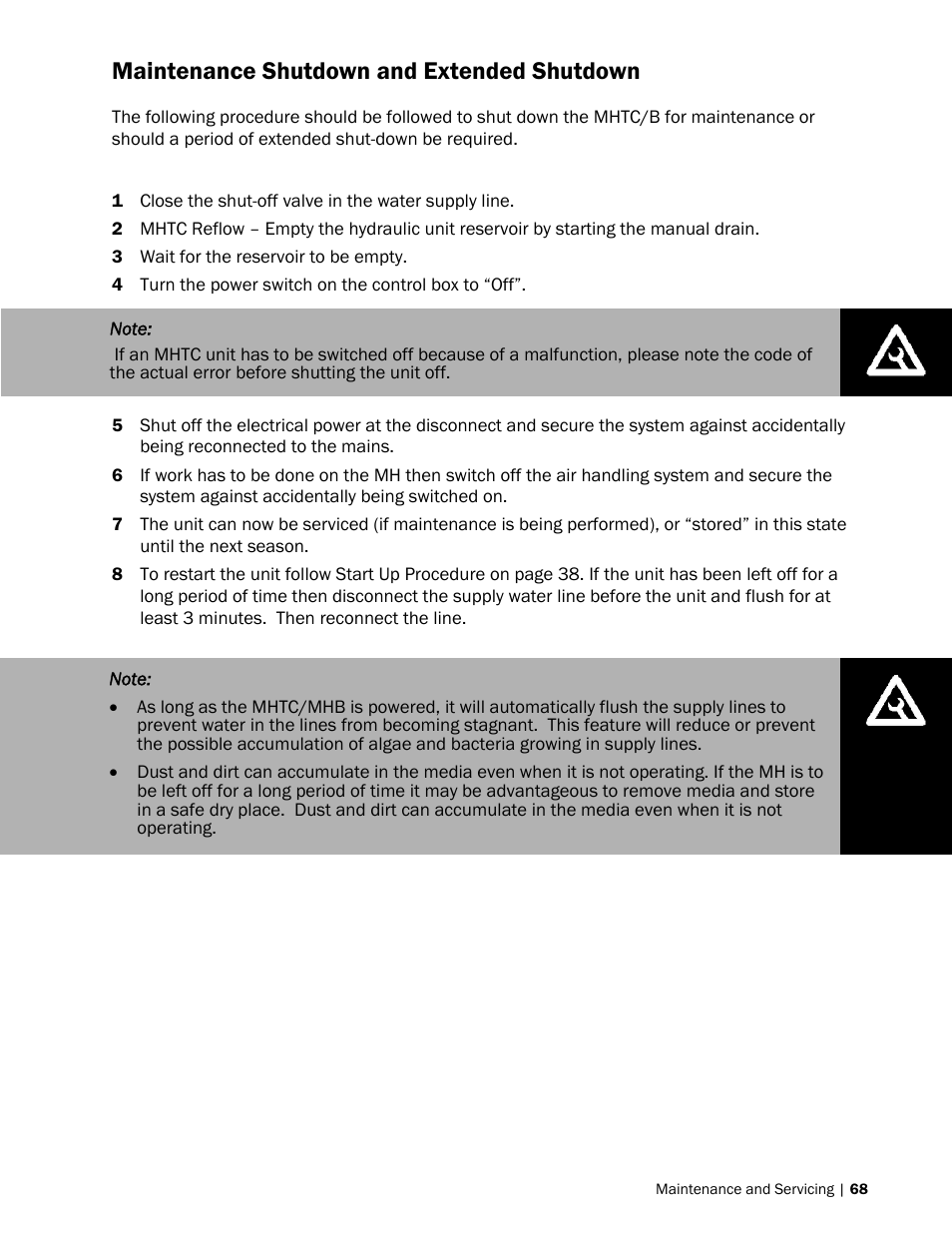 Maintenance shutdown and extended shutdown | Nortec MH Series User Manual | Page 71 / 94