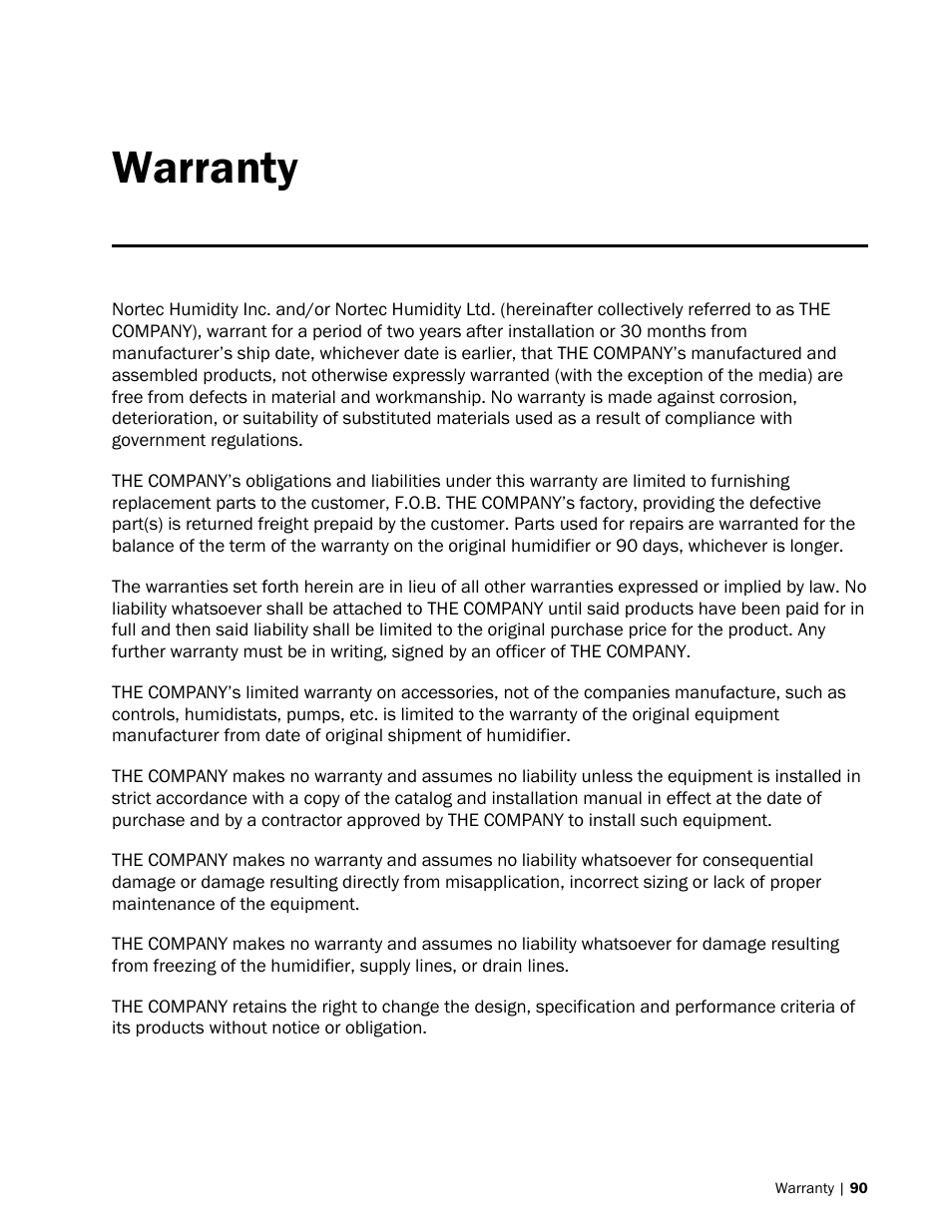 Warranty | Nortec MH Series User Manual | Page 93 / 94