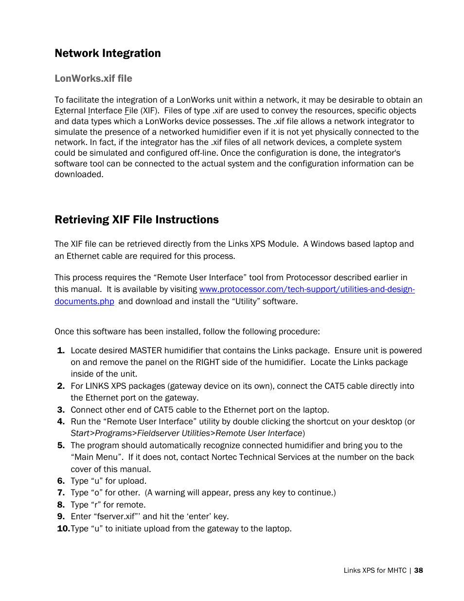 Network integration, Retrieving xif file instructions | Nortec LINKS XPS MH User Manual | Page 41 / 68