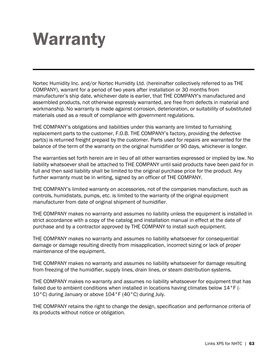 Warranty | Nortec LINKS XPS MH User Manual | Page 67 / 68