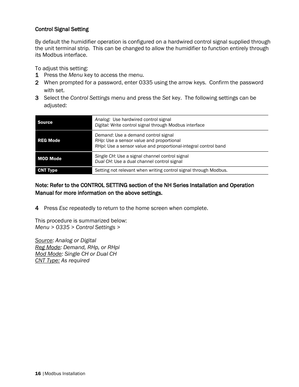 Control signal setting | Nortec Modbus User Manual | Page 19 / 52