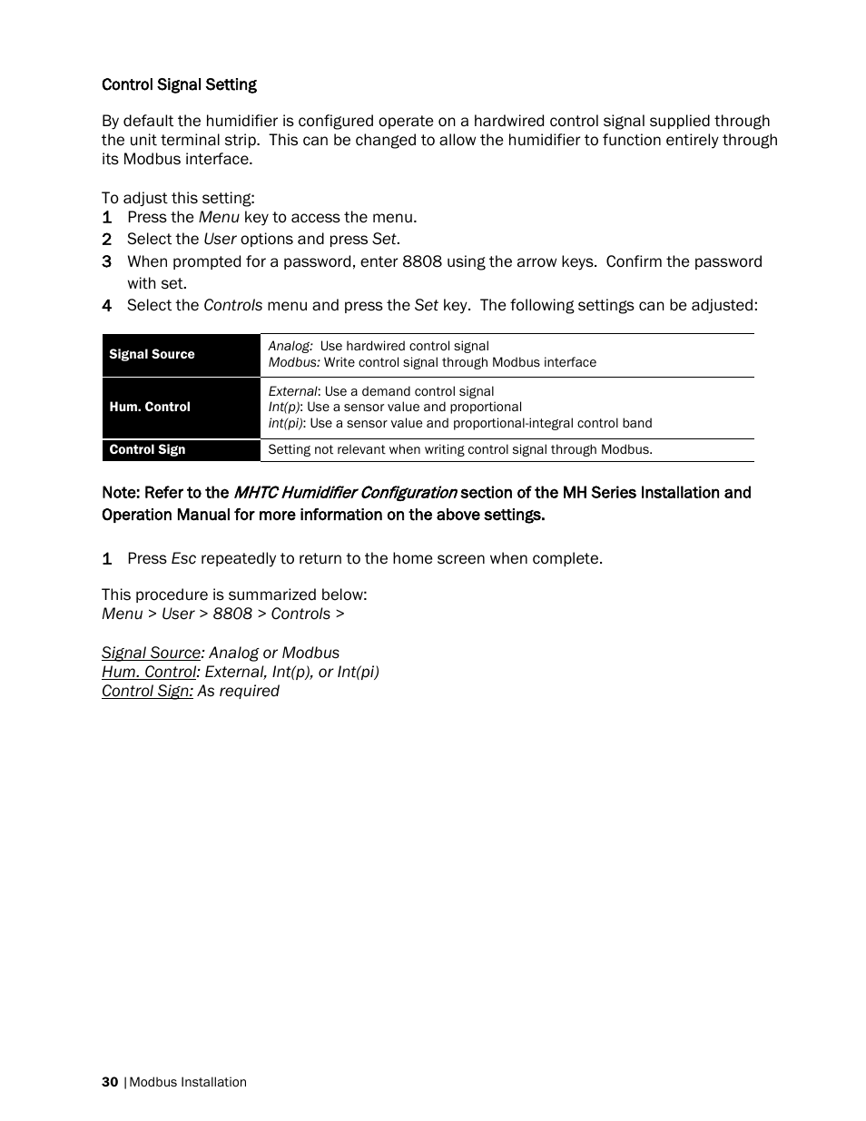 Control signal setting | Nortec Modbus User Manual | Page 33 / 52