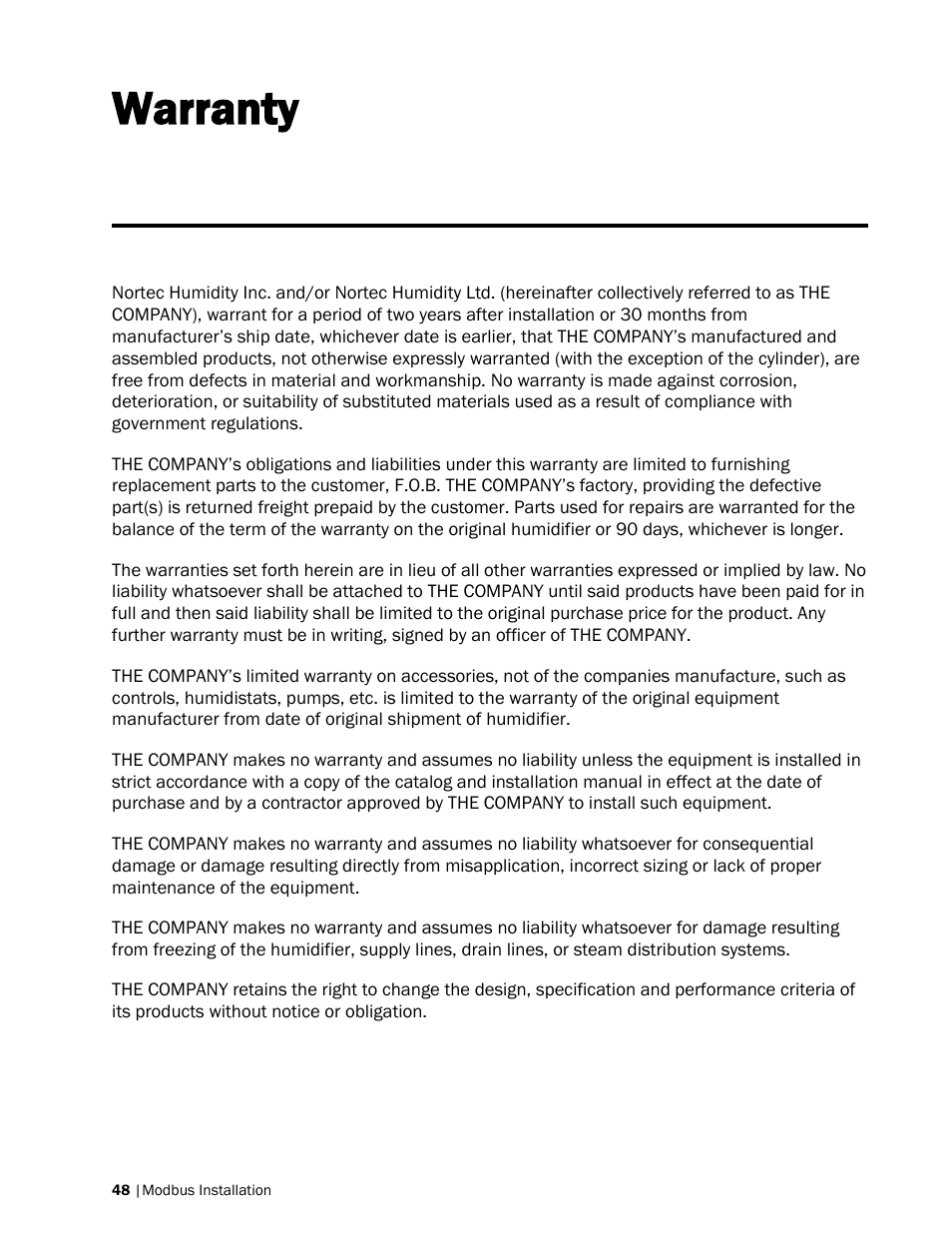 Warranty | Nortec Modbus User Manual | Page 51 / 52