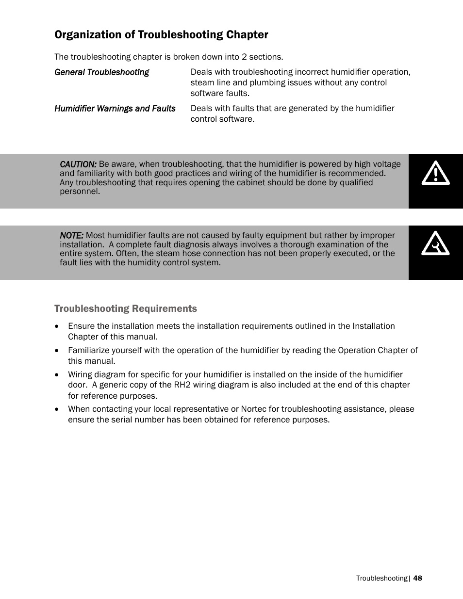 Organization of troubleshooting chapter | Nortec RH2+ User Manual | Page 51 / 62