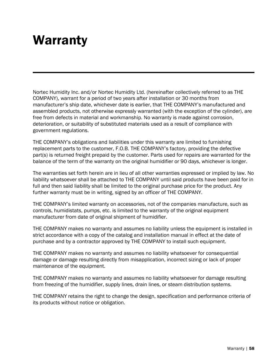 Warranty | Nortec RH2+ User Manual | Page 61 / 62