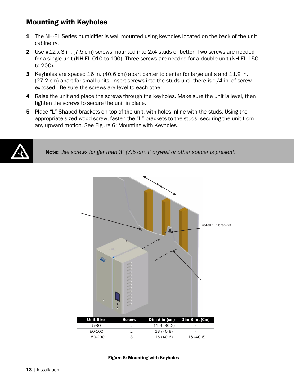 Pg 13, Mounting with keyholes | Nortec NH-EL Series User Manual | Page 16 / 99