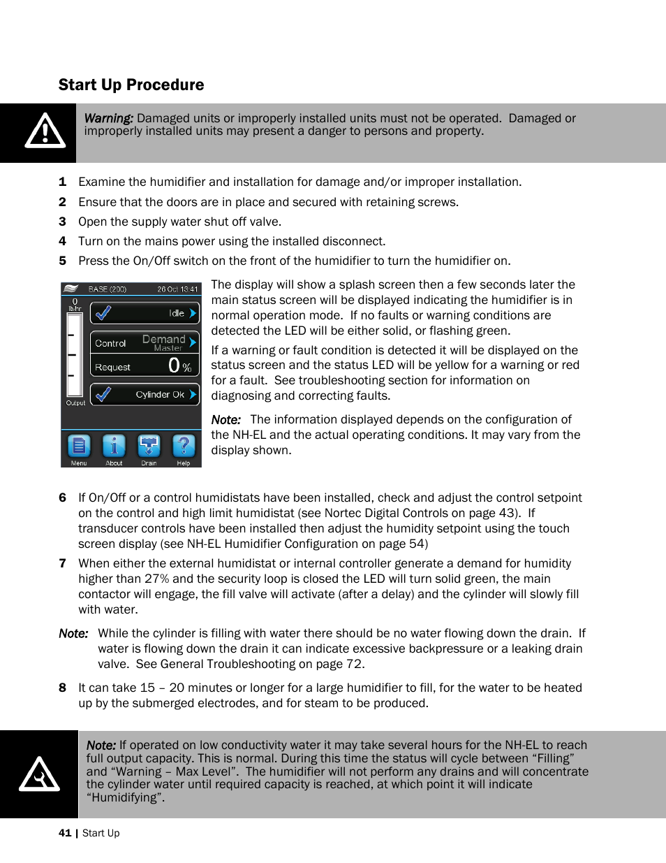 41 start up procedure, Start up procedure | Nortec NH-EL Series User Manual | Page 44 / 99