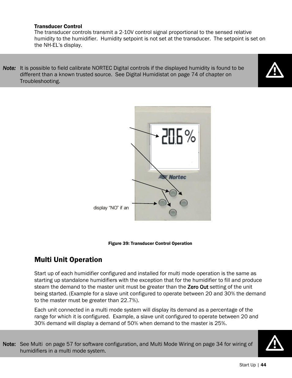 44 transducer control, 44 multi unit operation, Multi unit operation | Nortec NH-EL Series User Manual | Page 47 / 99