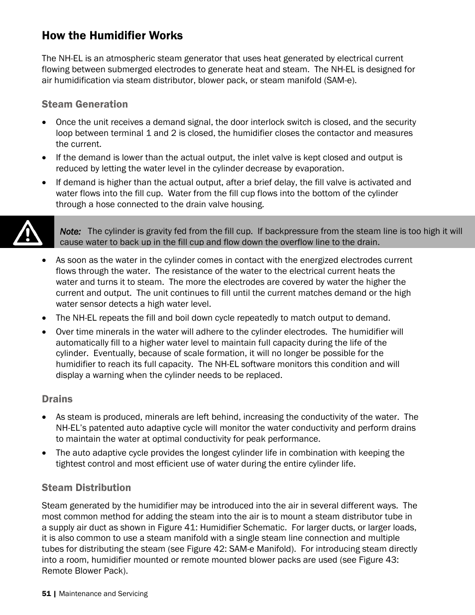 51 how the humidifier works, 51 steam generation, 51 drains | 51 steam distribution, How the humidifier works | Nortec NH-EL Series User Manual | Page 54 / 99