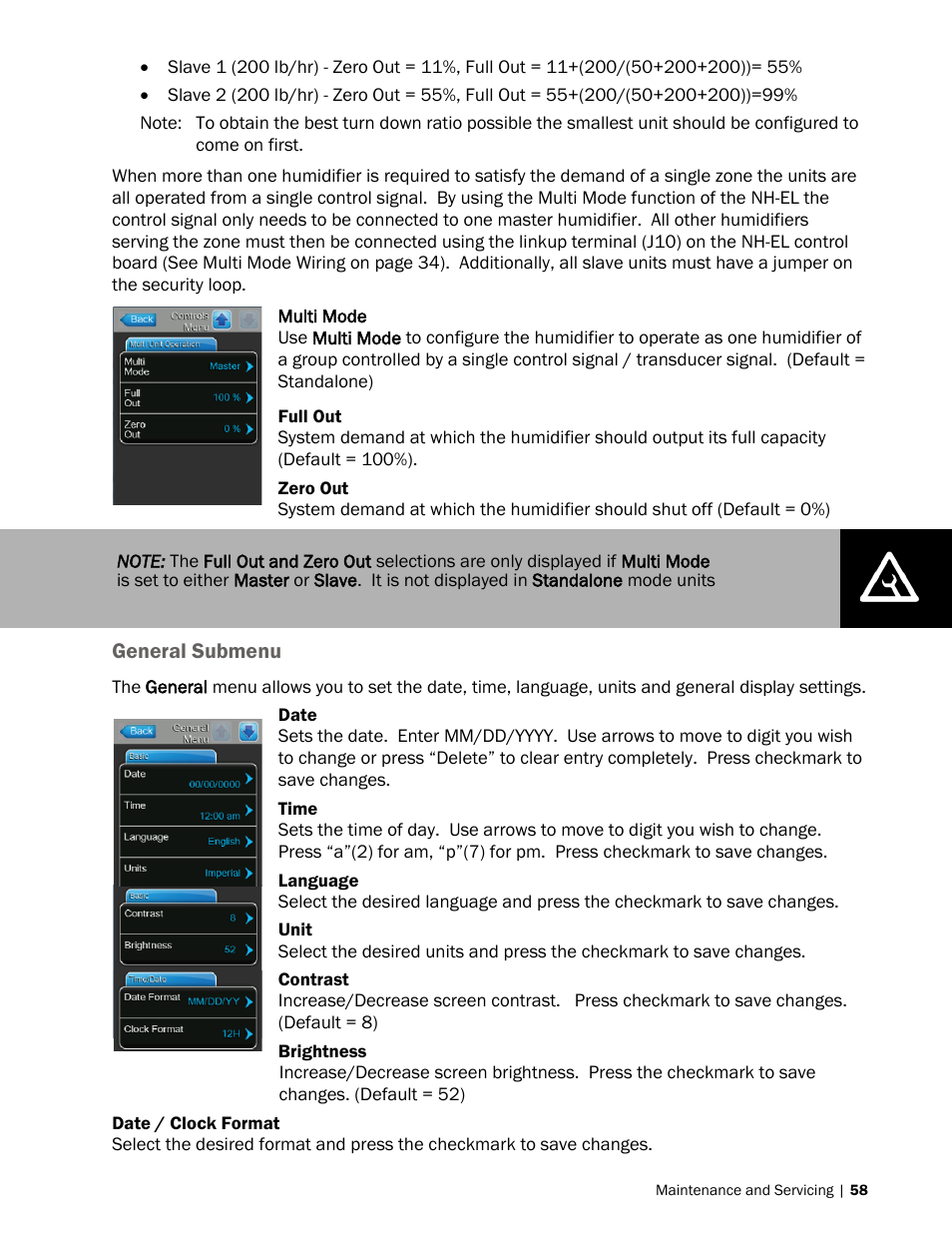 58 general submenu | Nortec NH-EL Series User Manual | Page 61 / 99