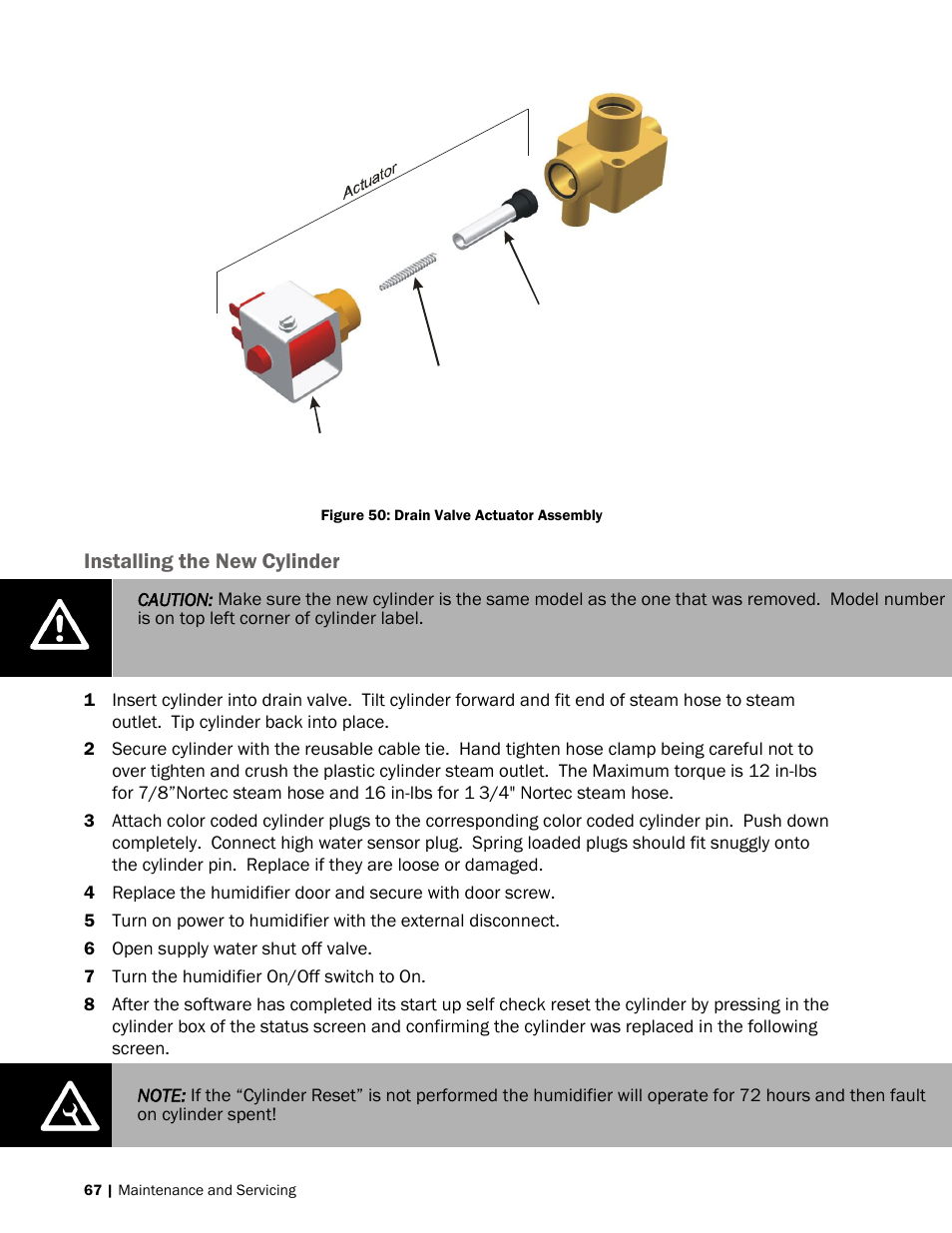 67 installing the new cylinder, Installing the new cylinder | Nortec NH-EL Series User Manual | Page 70 / 99