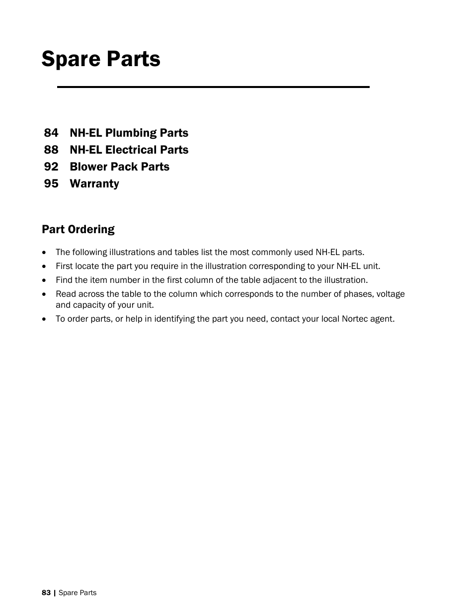 Spare parts | Nortec NH-EL Series User Manual | Page 86 / 99