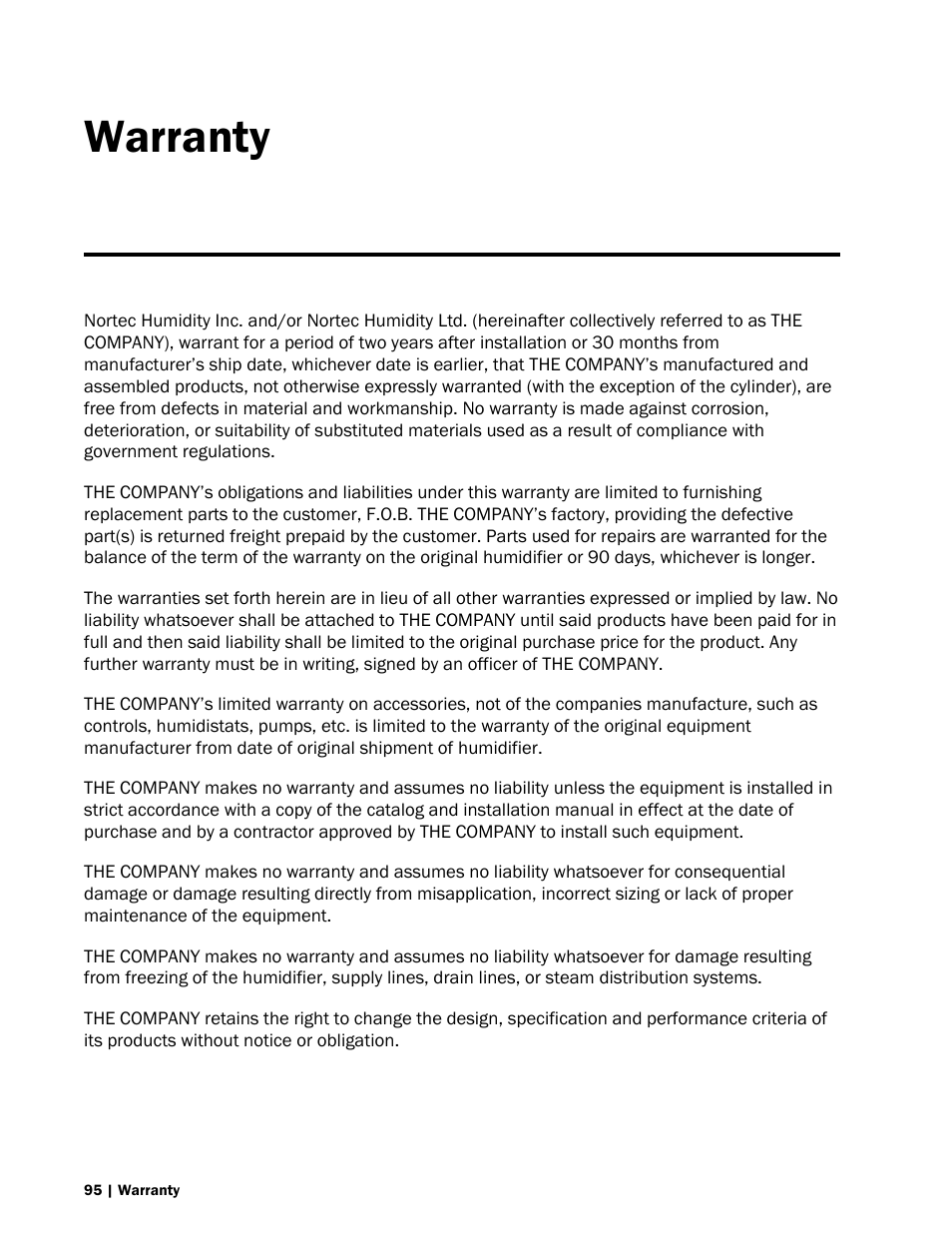 Warranty | Nortec NH-EL Series User Manual | Page 98 / 99