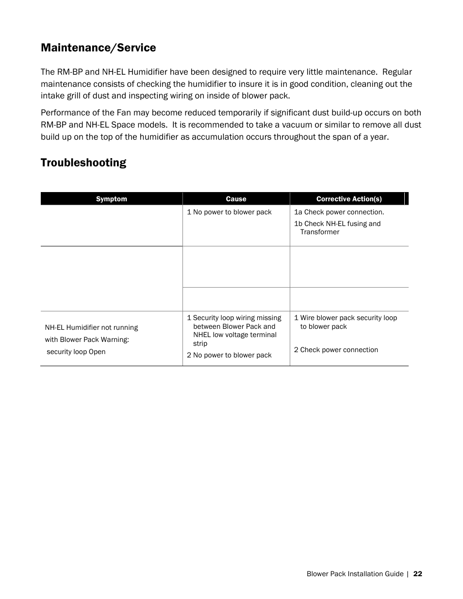 Maintenance/service, Troubleshooting | Nortec Blower Packs User Manual | Page 25 / 31