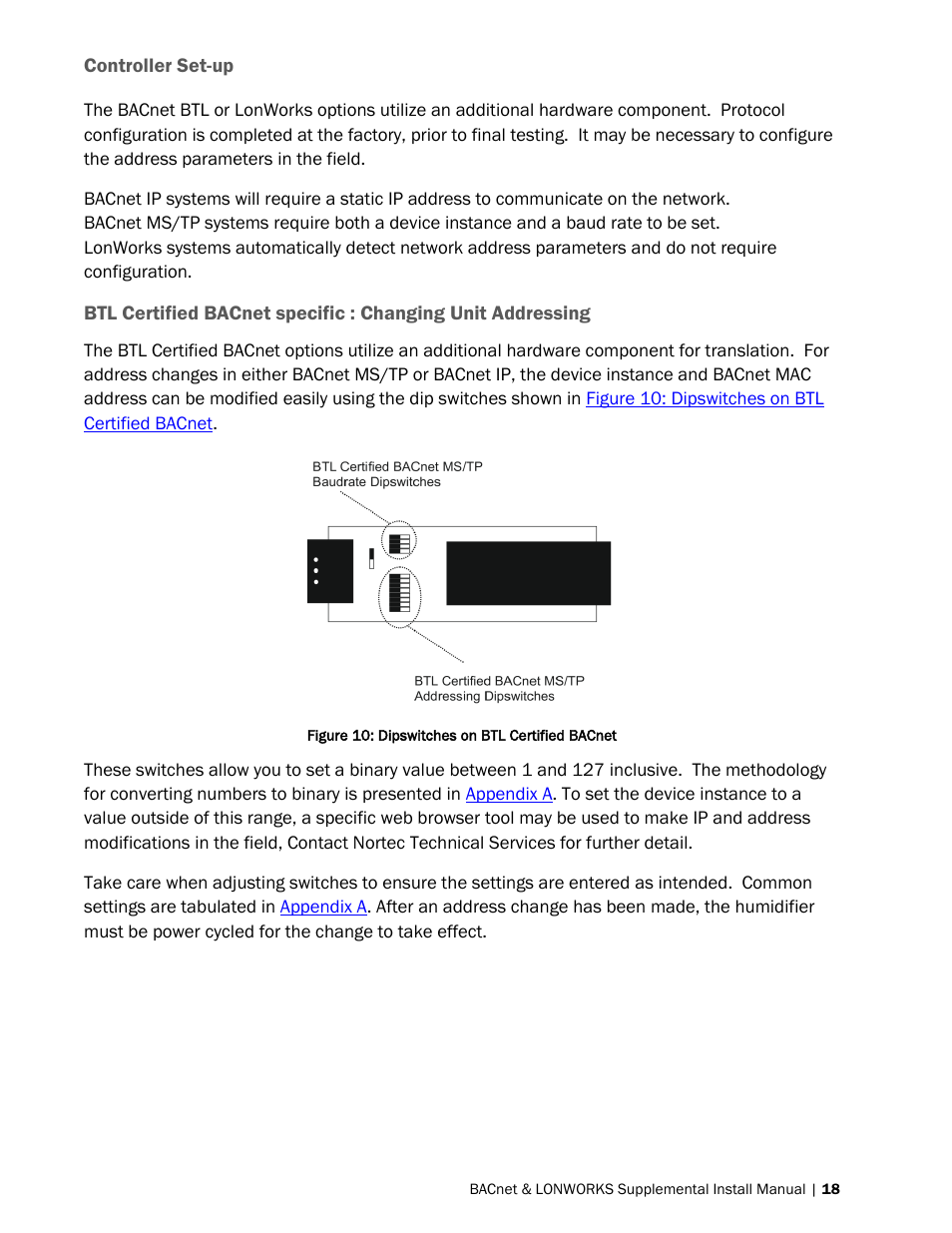 Controller set-up | Nortec BACnet User Manual | Page 22 / 36