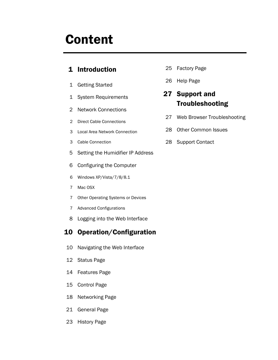 Content, 1 introduction, 10 operation/configuration | 27 support and troubleshooting | Nortec Remote Interface User Manual | Page 3 / 34