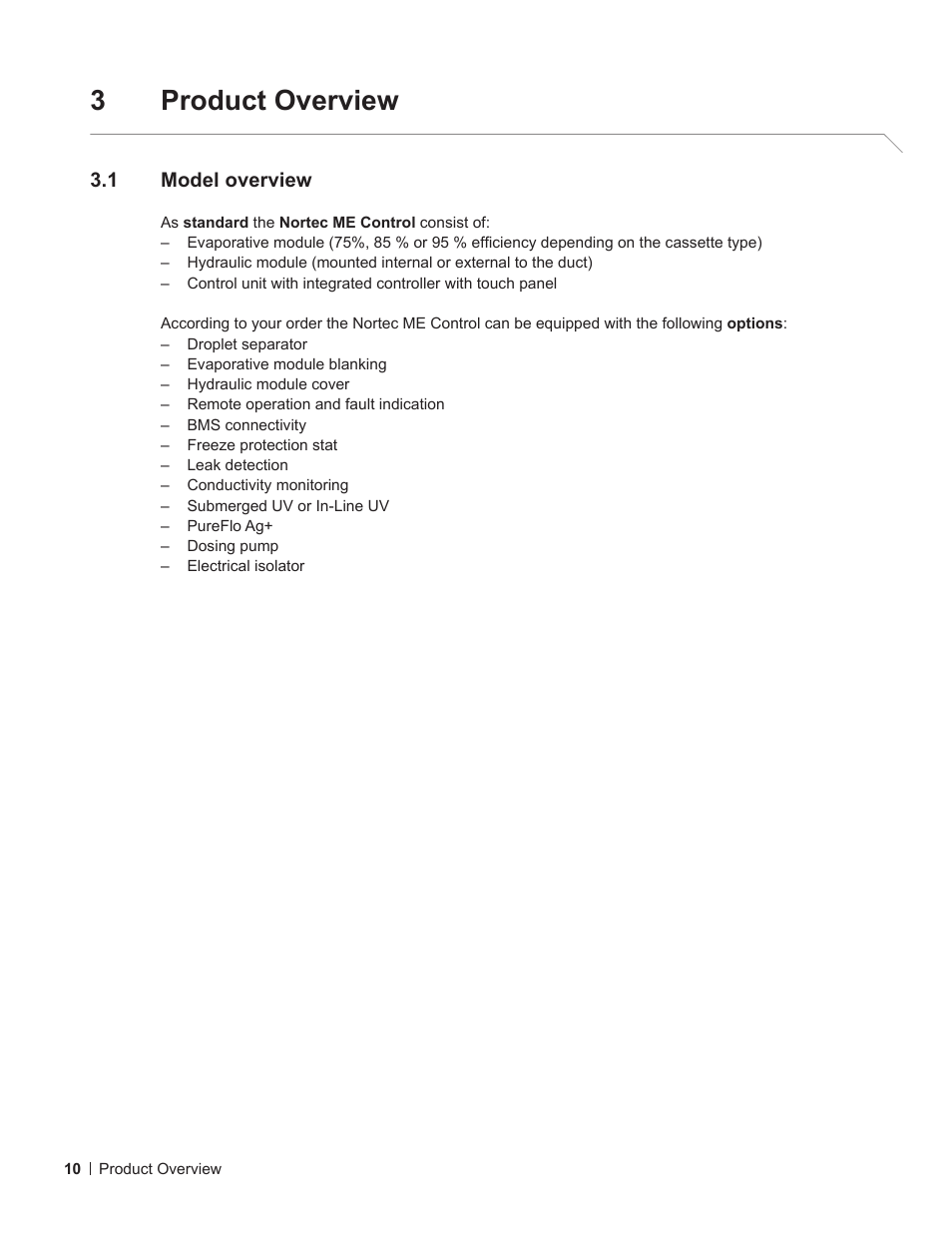3 product overview, 1 model overview, Product overview | Model overview, 3product overview | Nortec ME Control User Manual | Page 10 / 76