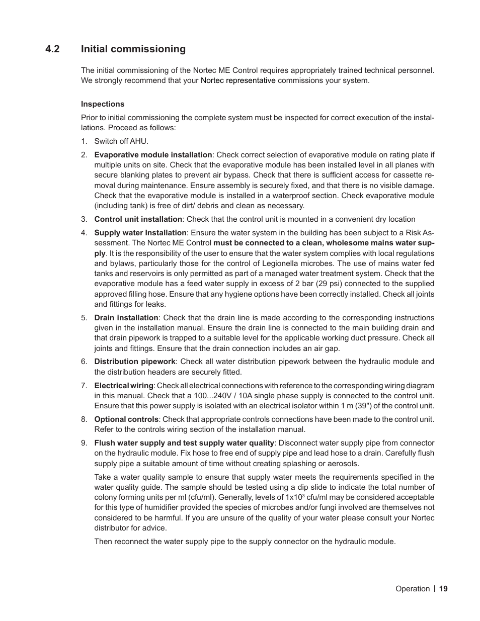 2 initial commissioning, Initial commissioning | Nortec ME Control User Manual | Page 19 / 76