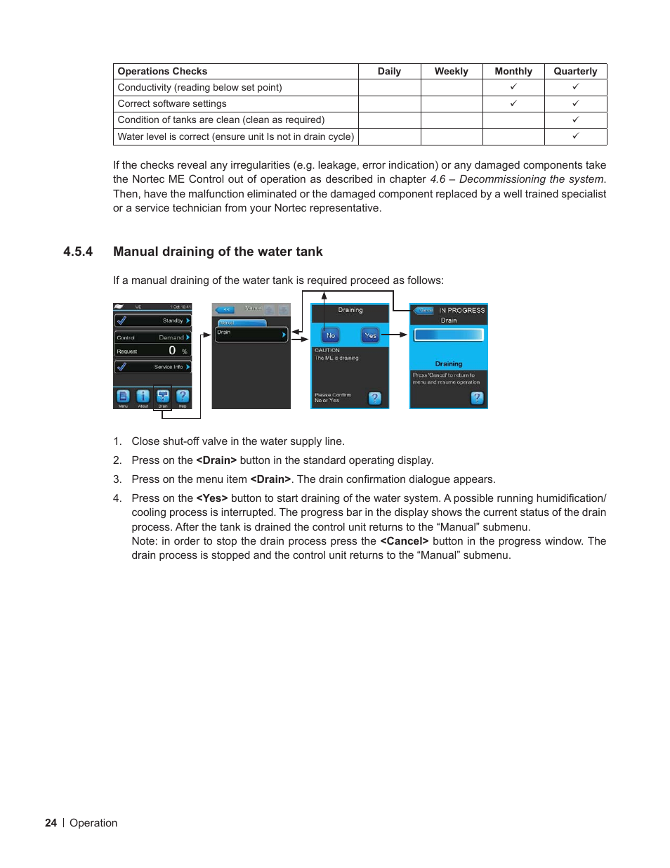 4 manual draining of the water tank, Manual draining of the water tank | Nortec ME Control User Manual | Page 24 / 76