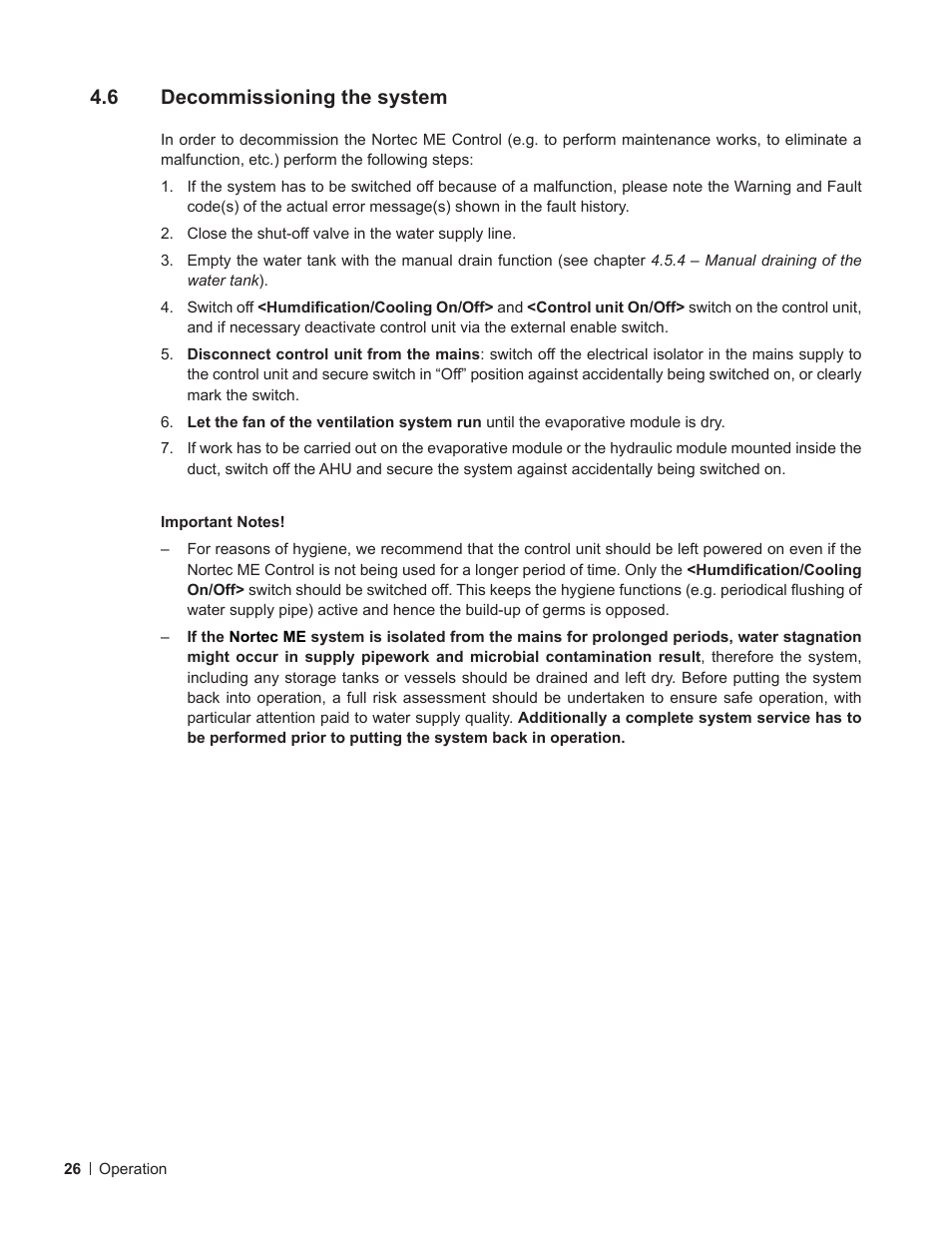 6 decommissioning the system, Decommissioning the system | Nortec ME Control User Manual | Page 26 / 76