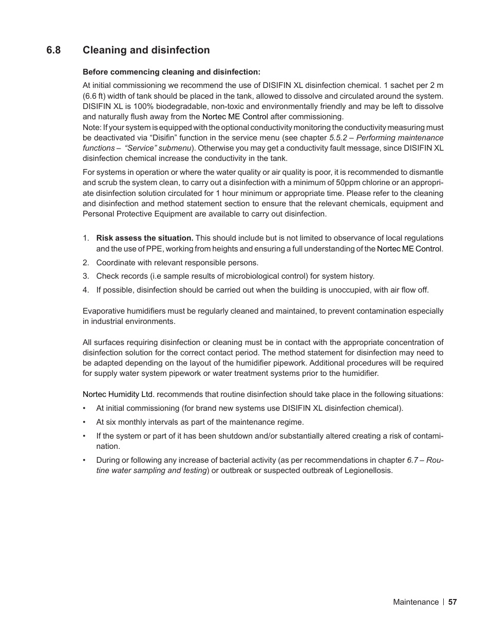 8 cleaning and disinfection, Cleaning and disinfection | Nortec ME Control User Manual | Page 57 / 76