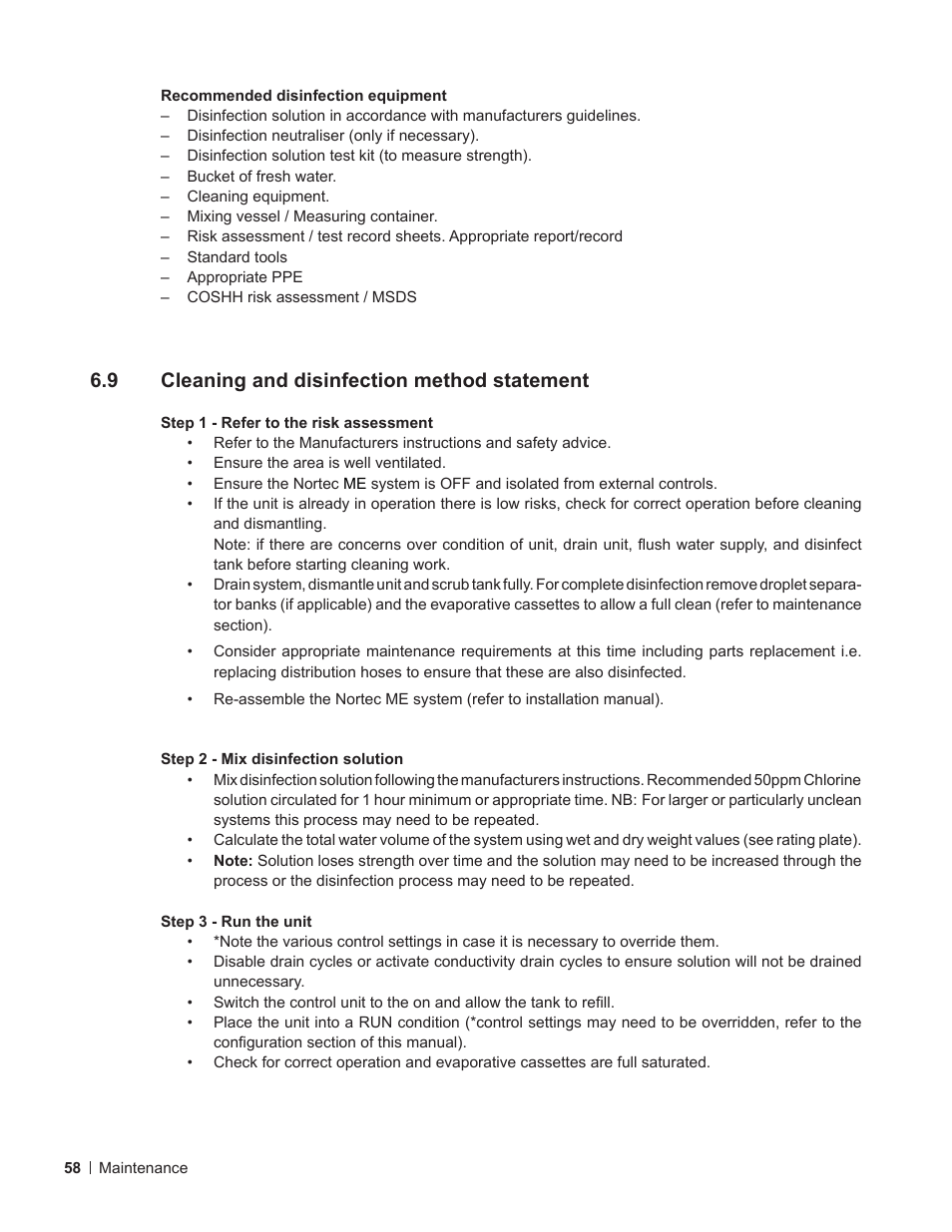 9 cleaning and disinfection method statement, Cleaning and disinfection method statement | Nortec ME Control User Manual | Page 58 / 76