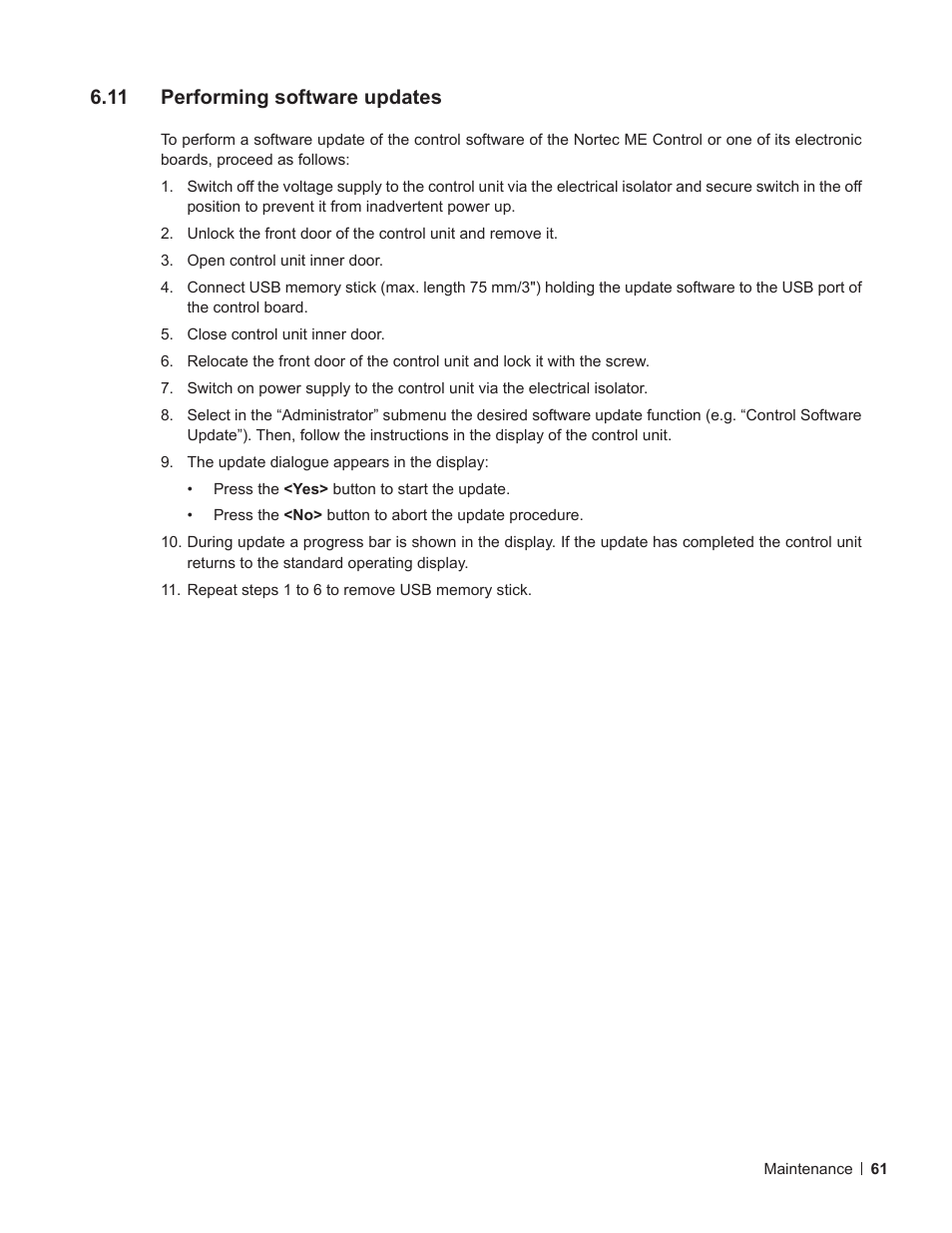 11 performing software updates, Performing software updates, Chapter 6.11 – performing | Software updates, 11 – performing software, Updates, Chapter 6.11 – performing software | Nortec ME Control User Manual | Page 61 / 76