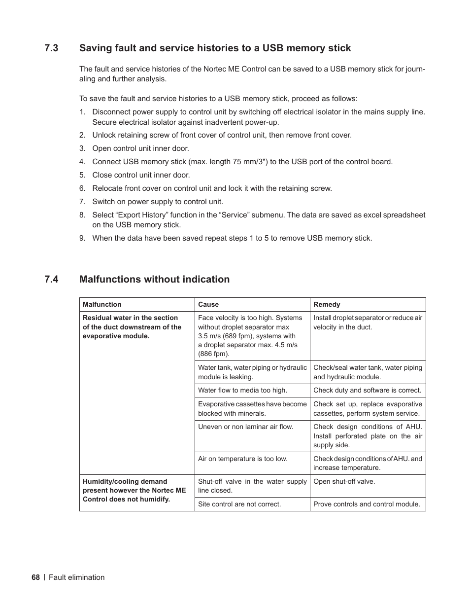 4 malfunctions without indication, Malfunctions without indication | Nortec ME Control User Manual | Page 68 / 76