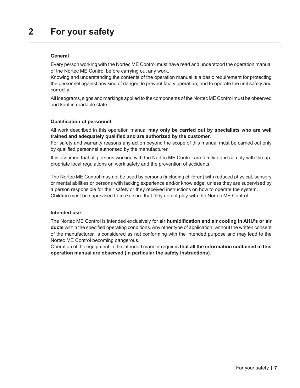 2 for your safety, For your safety, 2for your safety | Nortec ME Control User Manual | Page 7 / 76